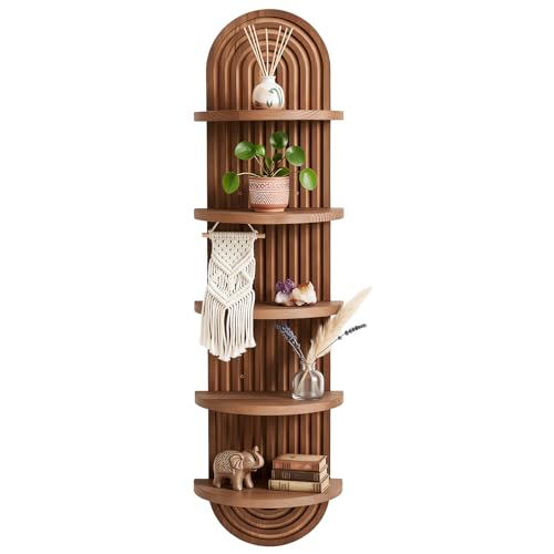 Pinkunn Boho 5 Tier Floating Wall Shelf Unit,Classic,Walnut Wood