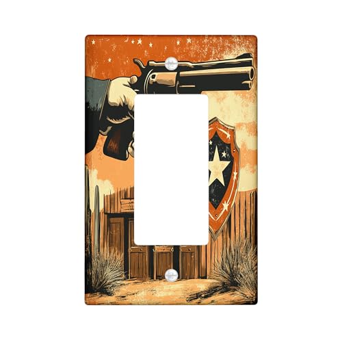 Dekorative Schalterabdeckung für Western-Cowboy-Design, 1-Gang-Wippe, rustikale Südwest-Kaktus-Wandplatte, Standardgröße, Pistolen-Wüste, elektrische Frontplatte für Schlafzimmer, Wohnzimmer
