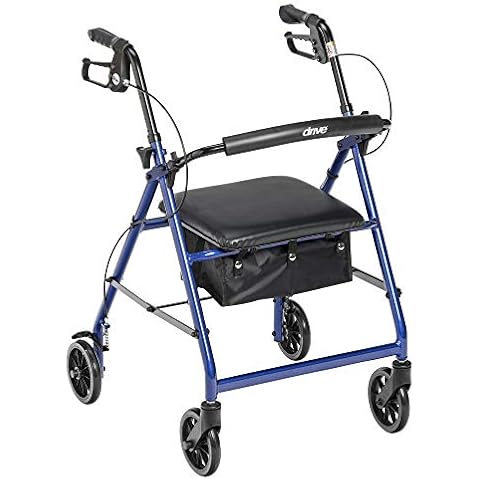 Drive Medical Aluminum Rollator Walker Fold Up and Removable Back Support, Padded Seat, 6" Wheels, Blue,R726BL Cover