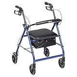Drive Medical Aluminum Rollator Walker, Padded Seat, 6-Inch Wheels, Blue