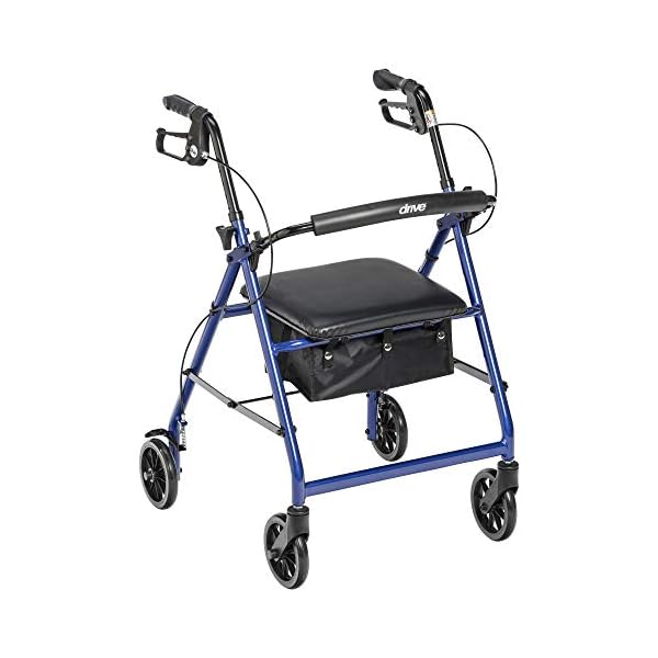 Drive Medical Aluminum Rollator Walker Fold Up and Removable Back Support, Padded Seat, 6″ Wheels, Blue