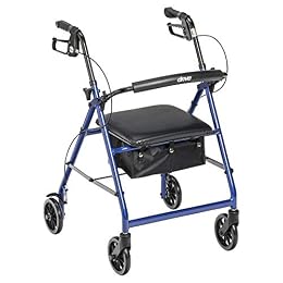 Drive Medical Aluminum Rollator Walker, Padded Seat, 6-Inch Wheels, Blue