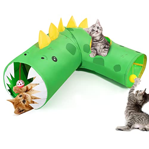 Pawaboo Cat Tunnels For Indoor Cats, Collapsible Dinosaur Cat Tunnel Bed With Bell Ball Crinkle Paper Peek Hole,Cat Tube Play Tunnels Interactive Pet Tunnel Cat Toy For Guinea Pig Rabbit Ferret Tunnes #TOP19