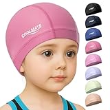 COOLMATE Fabric Swim Cap for Kid 3 4 6 8 14 16, Silicone Water-resistant Layer, Cloth Swim Cap for Boy, Girl, Youth, Lightweight and Comfortable, Perfect for Pool, Beach, Lap Swimming (Dark Pink, 2XS)
