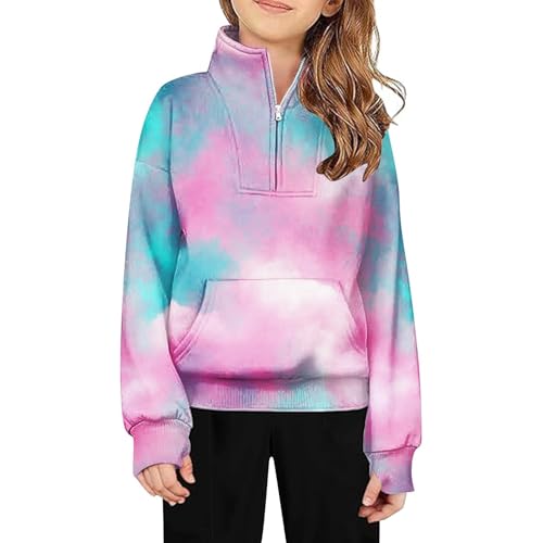 Teen Girls Half Zip Fleece Hoodies Y2K Hip Hop Tie Dye Pullover Sweatshirts with Thumb Hole Kids Fall Winter Trendy Clothes3