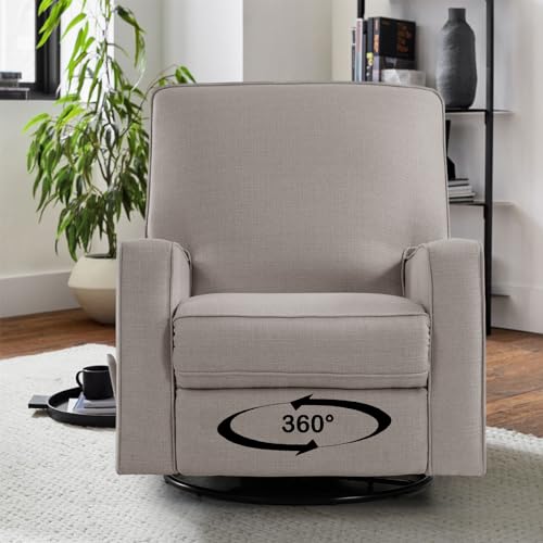 Harkawon Swivel Rocker Recliner Chair, Glider Rocker Recliner, Rocking Chair Nursery, Fabric Chair with High Back, Deep Seat, for Living Room, Bedroom (Brownish Grey-tan) - Thumbnail 6
