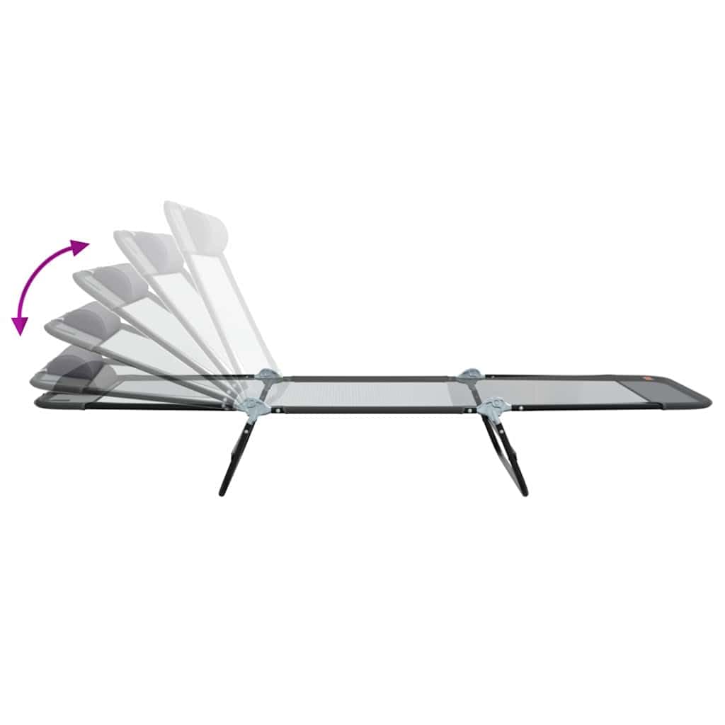 Klappbare Sonnenliege Grau mit Textilene Bezug 182 x 55 x 85,5 cm, verstellbare Rückenlehne, faltbar und wetterfest für Garten, Terrasse, Balkon, ergonomisch und komfortabel