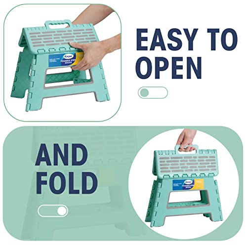 Korpai Upgrade 9" Folding Step Stool For Adults And Kids Holds Up To 300 Lbs,Non-Slip Folding Stools With Portable Handle, Compact Plastic Foldable Step Stool For Bathroom, Kitchen, Teal,1 Pc #TOP3