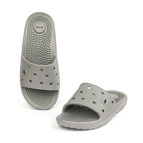 Image of Bata Men's Massage Slippers, Grey, Textured Footbed, Perforated Design, UK 6