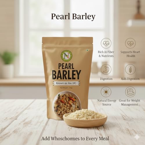 Image of NatureVit Pearl Barley 1 Kg | Jau Whole Grains | High Fibre & Low GI | All Natural, Unpolished Barley for Soups, Salads & Healthy Recipes