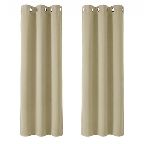 Image of Deconovo Room Darkening Thermal Insulated Curtains Eyelet Blackout Curtains Ring Top Curtains for Bedroom Beige 42 x 90 Inch 2 Panels