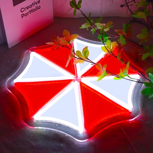 Image of Pugna Red White Umbrella Neon Signs for Wall Decor Neon Lights for Bedroom Led Signs Suitable for Dormitory Man Cave Christmas Gift