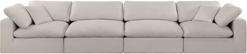 BOWERY HILL Modular Sofa, Beige Linen Textured Fabric Upholstery, 4-Piece Set, Overstuffed Down Feather Cushions, 158" W x 40" D x 34.5" H, Contemporary Design Living Room Seating