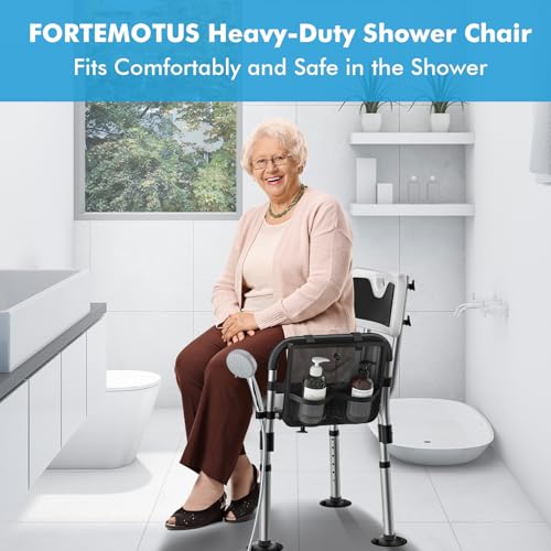 FORTEMOTUS Shower Chair for Inside Shower - U-Shape Seat Heavy Duty Shower Chair for Elderly and Disabled, 350 lbs Capacity, Padded Arms and Back, 6-Level Adjustable Height for Bathroom, Bathtub