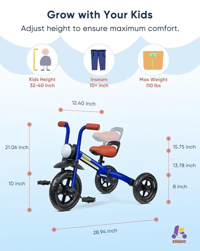 Image of KRIDDO 2-in-1 Kids Balance Bike and Kids Tricycle for 2 to 5 Year Old, Toddler Balance Bike with Detachable Pedals, Tricycles for 3-5 Year Olds with Stitched Soft Grip, Blue