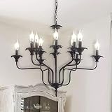 WJShome Black Candle Chandelier, 12 - Light Farmhouse Chandeliers, Wrought Iron Industrial Hanging C