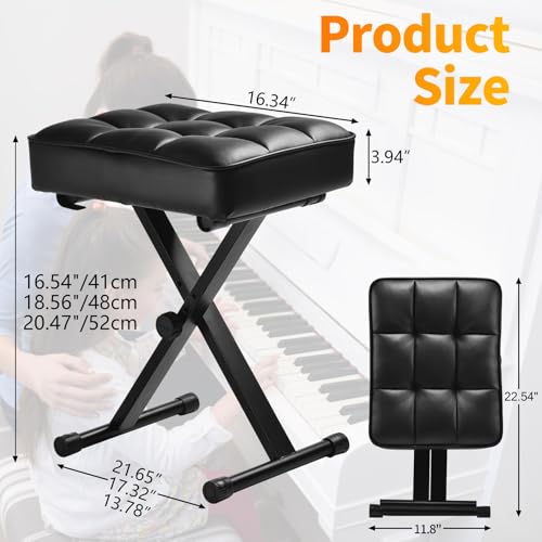 Takira Keyboard Bench Adjustable Piano Stool with Thick Soft Cushion, Black