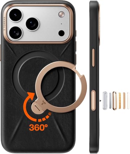 TORRAS Ostand Q3 VegSkin für iPhone 17 Pro Hülle (Nachhaltig Silikonleder) (360° Magnetischer Unsichtbarer Ständer) Premium Haptik Langlebig Hülle iPhone 17 Pro Case Edle Lederstruktur Schwarz