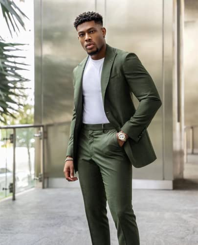 Men's Slim Fit Suit 2 Pieces Set Jacket and Adjustable Button Pants for Daily Leisure Activity2