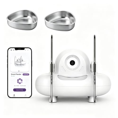 Papapaw Automatic Cat Feeder with AI Facial Recognition for Up to 10 Cats, Smart Cat Food Dispenser App Remote Control, Night Vision, Stainless Steel Bowl Timed Portion Feeder Supports Wet Dry Food