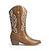 DREAM PAIRS Women's Cowboy Boots Mid Calf Cowgirl Boots Embroidery Stitched Western Boots,Size 8.5,Light Brown-Pu,DWUMMB2419