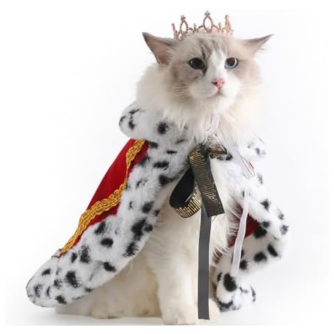 Lovelyshop Pet Serial Majestic Dog/Cat Costume Collection with Lux Velvet Cloak and Gold Pearl Crown Set for Halloween,King Queen Prince and Princess Cosplay-S Cover