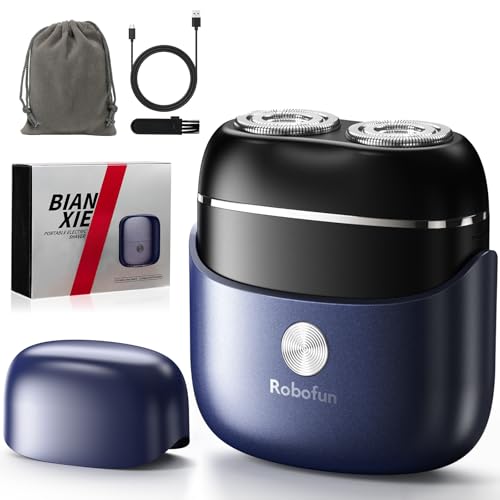 Robofun Mini Rasierer Elektrischer Herren Tragbarer, IPX6 Wasserdichter Multifunktionaler Herren, Tragbarer Stumm Waschbar Mini Elektrorasierer(Blau)