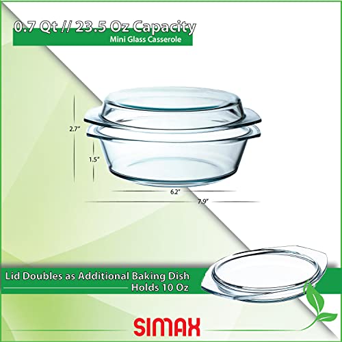 Simax Casserole Dish With Lid, 24 Ounce Round Glass Cookware, Oven And Microwave Safe Borosilicate Glass, Made In Europe 0.75 Qt #TOP4