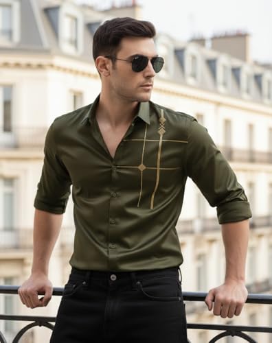 Image of IndoPrimo Men's Premium Satin Shirt for Party, Formal and Casual Wear - Stylish Designer Full Sleeve Shirt for Men