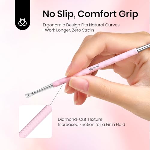 Image of Beetles Cuticle Pusher Dual Ended Cuticle Remover with Round End Push Back Cuticles Fork End Remove Lifted Cuticles Nail Prep Tool Stainless Steel Pink Two in One Dead Skin Nail Scraper