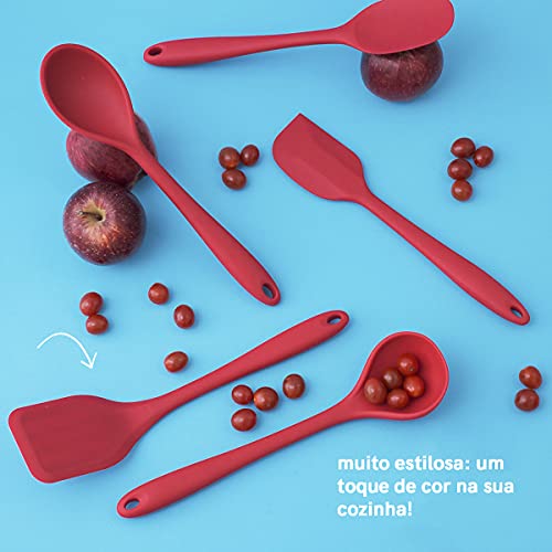 OIKOS Cozinha Espátula de Silicone Reta, Vermelho, 28 x 7 cm