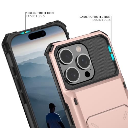 Nvollnoe Compatible with iPhone 16 Pro Case with Card Holder[Store 5 Cards] Heavy Duty Dual Layer Shockproof Wallet Case with Hidden Card Slot Large Storage Cover for Men&Women 6.3 inch(Rose Gold) by Nvollnoe - Used condition - Image 4
