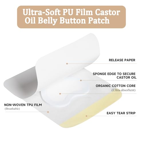 20 Pcs Castor Oil Patches Castor Oil Belly Button Patch Cover Organic Cotton Disposable Pack Wrap Self-Adhesive Highly Absorbent No Washing (Oil Not Included)