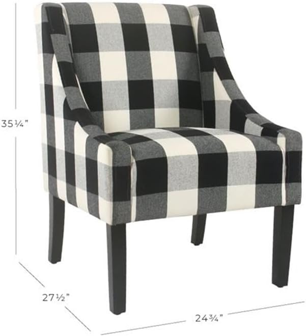Homepop Home Decor | Upholstered Swoop Arm Accent Chair | Accent Chairs for Living Room & Bedroom | Decorative Home Furniture, Black Plaid