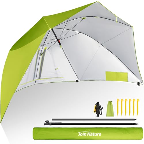 Join Nature Sonnenschirm Strand & Strandmuschel 2 in 1 Strandschirm Umschaltbar Ø 270cm Sonnenschirm Groß mit Fenster - Windschutz Strand, Regendicht, UV50+ Sonnenschutz für 2-3 Personen (Grün)