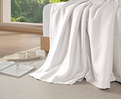 Lane Linen Blanket Queen Size For Bed – Durable Soft Cooling Cozy Lightweight 100% Sustainably Sourced Pure Tencel & Cotton Flannel Blankets For All Seasons – 3-Layer Blanket - 88” X 90” – White #TOP1