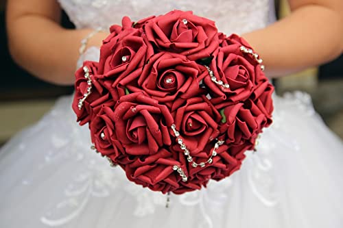 Insunsix Artificial Rose Flower Heads, 100Pcs Burgundy Roses Artificial Flower Foam Rose For Diy Wedding Bouquets Centerpieces Arrangements Party Baby Shower Home Decor (Stemless, Wine Red) #TOP5