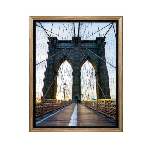 InkFlow Posters Brooklyn Bridge Reflections Canvas Poster - Minimalist Urban Art Print, Serene City Landmark Decor for Office or Loft - 24x32 Silver Floated Frame Canvas Print