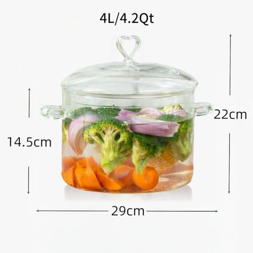 4L Glass Cooking Pot with Heart-shaped Lid, 4.2Qt/4000ml by XCTFWKzK - Image 3