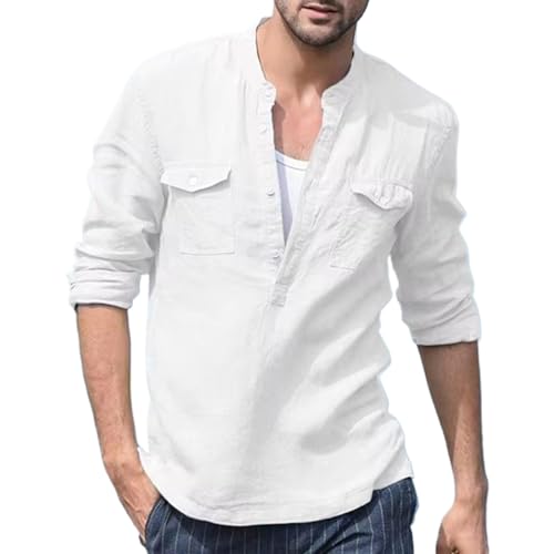 Chemise homme lin et coton ample à manches longues avec poche poitrine chic