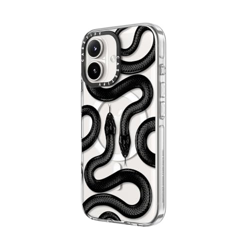 Coque transparente iPhone 16 rigide premium CASETiFY Serpent Royal Noir MagSafe