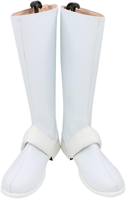 White Knee-High Cosplay Boots with Ankle Strap Detail Faux Leather Role Play Footwear for Comic Con & Halloween Costumes