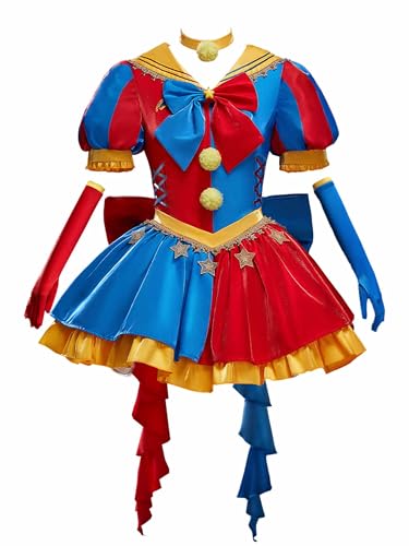Cosplay.fm Women's Clown Costume Carnival Outfit Halloween Mini Dress with Hat Gloves (Red and Blue, XL)
