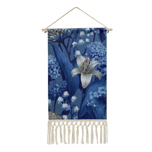 Jubonexis Arazzo da parete in lino, poster vintage da appendere alla parete con nappe e asta in legno