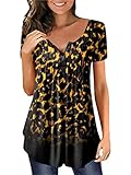  ORANDESIGNE T-Shirt Femme Fleurs Col en V Haut D\'été Décontracté Ample Grande Taille Tuniques Hauts Chemise Longue Chemisier Surdimensionné Haut à Manches Courtes I Jaune M