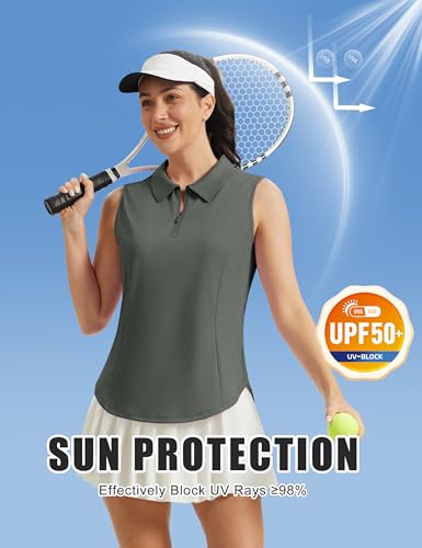 Image of MAGCOMSEN Womens Golf Shirts Sleeveless 1 /4 Zip Collared Polo Shirt UPF 50+ Quick Dry Workout Tank Tops Tennis