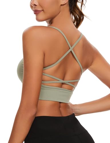 Sykooria Sport BH Damen Gepolstert Bustier Damen BH ohne Buegel Spaghettiträger Cross Back Design Push up BH Sport Bra Top für Yoga Fitness, 295-1pc (Grün), S