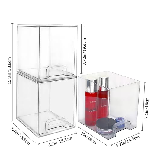 Organizador y almacenamiento de maquillaje apilable, cajones de cosméticos transparentes de acrílico con asas para tocador, debajo de la mesa, armarios de cocina, despensa, organización y - imagen 2