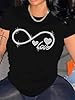 Rhinestone Infinity & Heart Print T Shirt for Women Fashion Love Letter Graphic Short Sleeve Shirt Casual Tee Tops, Black, S #2