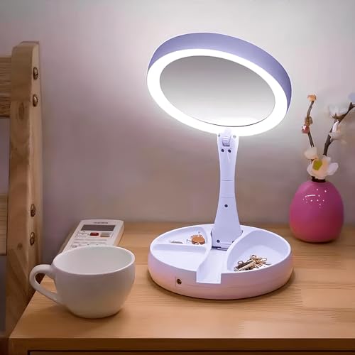 Espelho Facial de Camarim Retrátil Led Articulável Duas Faces Portátil Com Aumento de Até 10X Linha